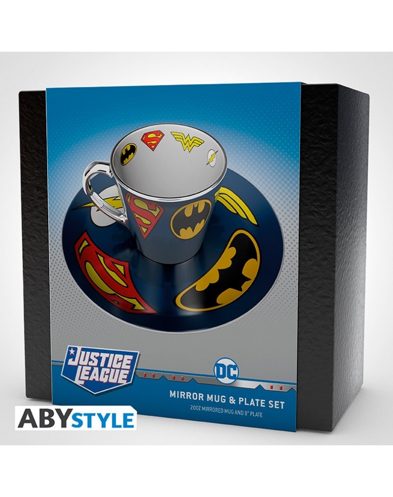 DC COMICS - CONJUNTO DE TAZA Y PLATO CON ESPEJO - LOGOTIPO