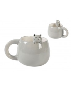 GREY CAT SURPRISE CERAMIC MUG