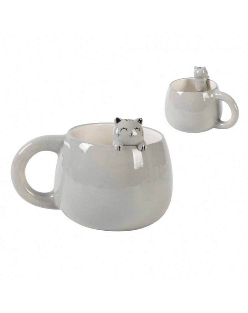 WHITE CAT SURPRISE CERAMIC MUG