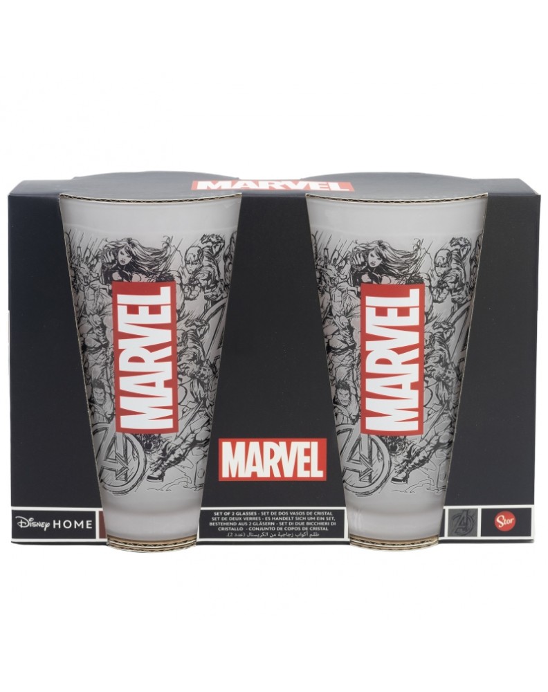 SET OF 2 CASUAL GLASS TUMBLERS 490 ML MARVEL PATTERN